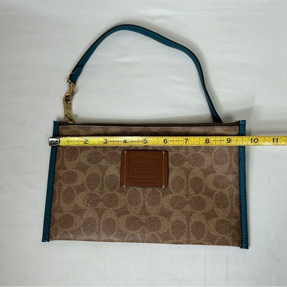 Coach Day Wristlet In Signature‎ Coated Canvas And Refined leather Teal Trim